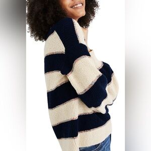 Madewell Lakeville Pullover Sweater Womens Striped Navy & Cream XL Nordstrom